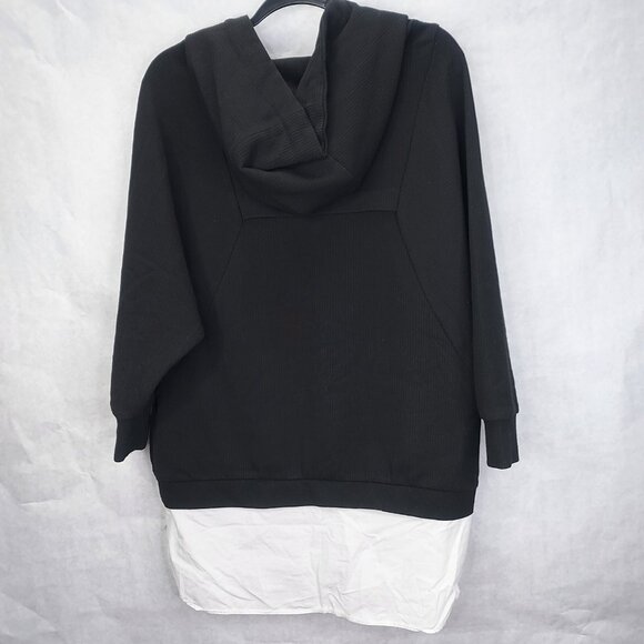 Zara Trafaluc Hooded Sweatshirt Womens XS Black Top White Cotton Shirt Underlay - Picture 7 of 14